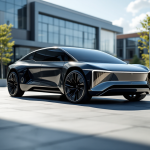 Cybertruck Tesla in un paesaggio urbano futuristico