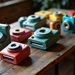 Fotocamera istantanea vintage su sfondo moderno