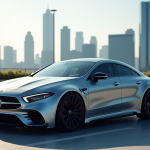 Mercedes-Benz CLA elettrico in un paesaggio urbano moderno