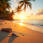 Spiaggia tropicale con palme e sole in inverno