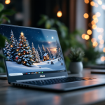 Banner natalizio ASUS su un computer portatile