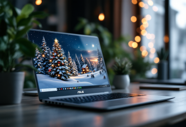 Banner natalizio ASUS su un computer portatile