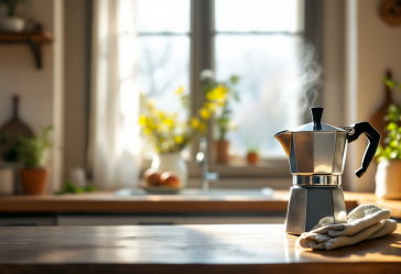 Logo Bialetti con caffettiera iconica in primo piano