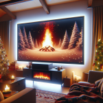 Un camino virtuale acceso con decorazioni natalizie