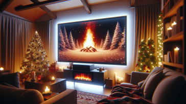 Un camino virtuale acceso con decorazioni natalizie