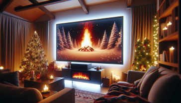 Un camino virtuale acceso con decorazioni natalizie