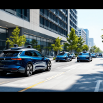 Logo di General Motors con sfondo di robotaxi