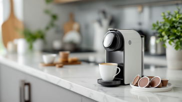 Macchina da caffè a cialde con tazza di espresso