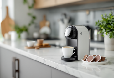 Macchina da caffè a cialde con tazza di espresso
