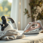 Ferro da stiro con caldaia a vapore in uso