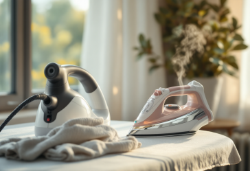 Ferro da stiro con caldaia a vapore in uso