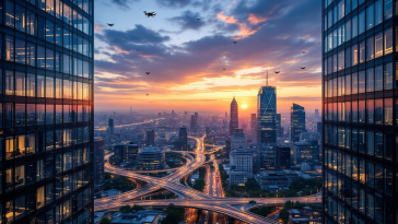 Droni commerciali in volo sopra una città americana