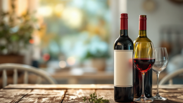 Un bicchiere di vino rosso con un mal di testa in evidenza