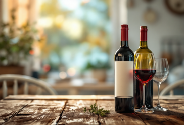 Un bicchiere di vino rosso con un mal di testa in evidenza