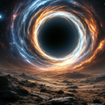 Illustrazione di un buco nero che divora materia