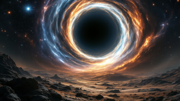 Illustrazione di un buco nero che divora materia