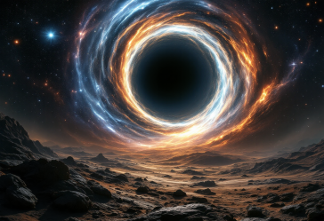 Illustrazione di un buco nero che divora materia