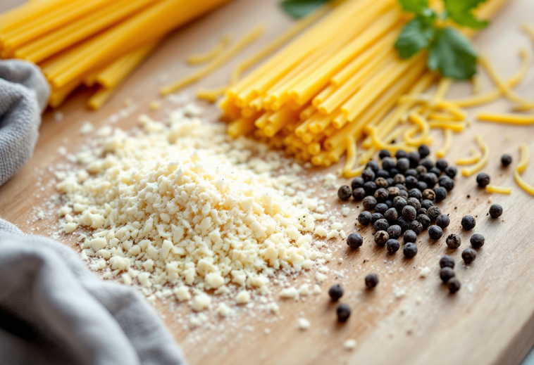 Piatto di cacio e pepe con spaghetti e formaggio