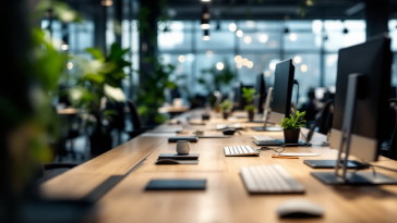 Elon Musk in un ufficio moderno con residenza temporanea