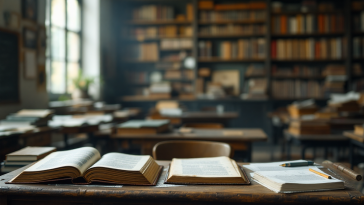 Studente che studia latino in aula moderna