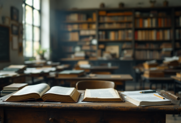 Studente che studia latino in aula moderna