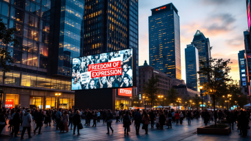Logo di Meta con simbolo di libertà di espressione