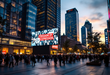 Logo di Meta con simbolo di libertà di espressione