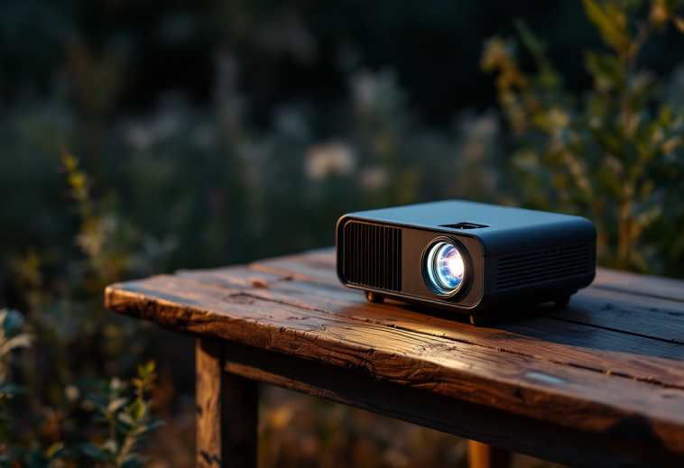 Mini proiettore portatile in uso per film e giochi