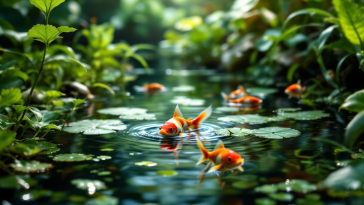 Pesce Medaka in un acquario con uova e avannotti