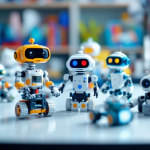 Bambini che interagiscono con robot programmabili educativi