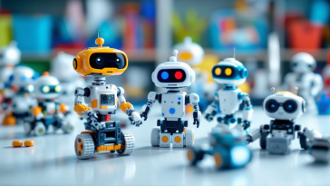 Bambini che interagiscono con robot programmabili educativi