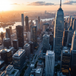 Aereo in volo con detriti spaziali in background