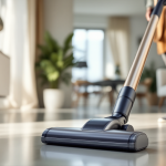 Aspirapolvere con filo in azione durante la pulizia