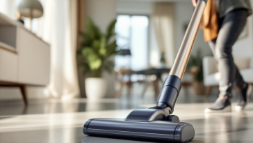 Aspirapolvere con filo in azione durante la pulizia