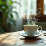 Tazza di tè verde con foglie fresche e limone