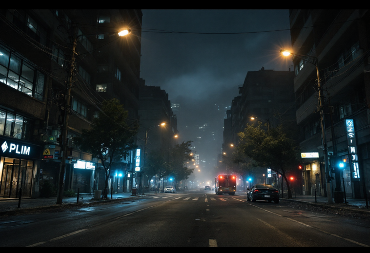 Immagine di un blackout in Cile con città al buio