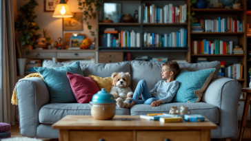 Famiglia che guarda un film insieme sul divano