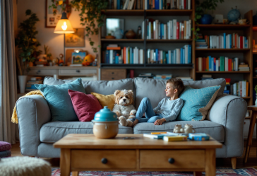 Famiglia che guarda un film insieme sul divano