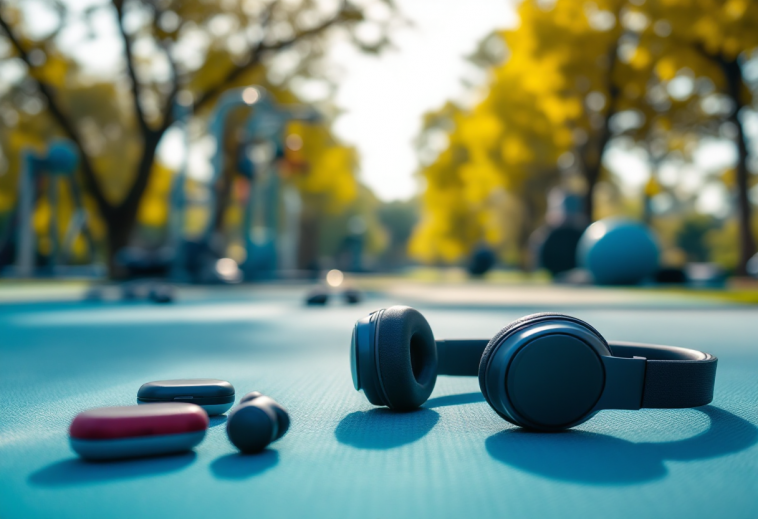 Cuffie bluetooth per sportivi in azione durante l'allenamento