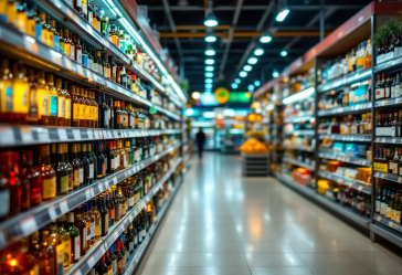 Etichette informative su bottiglie di alcolici europei