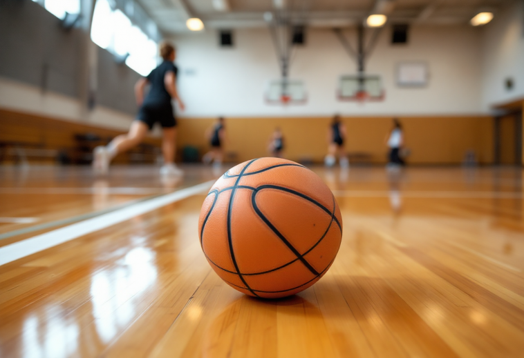 Giocatrici di basket femminile universitario in azione