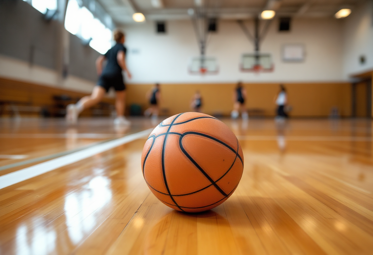 Giocatrici di basket femminile universitario in azione