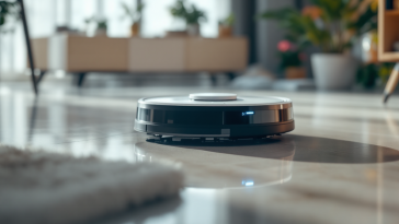 Robot EZVIZ in azione mentre pulisce un pavimento