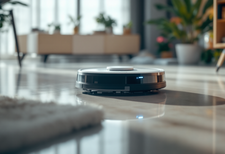 Robot EZVIZ in azione mentre pulisce un pavimento