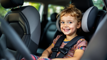 Seggiolino auto per bambini con caratteristiche di sicurezza