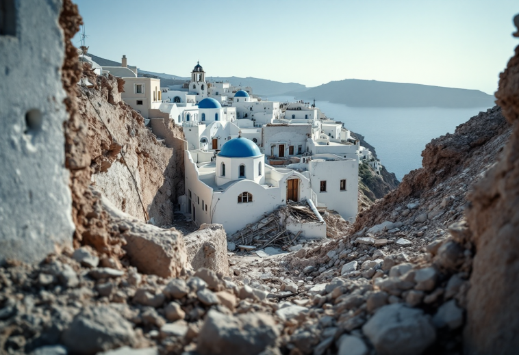 Turisti in fuga da Santorini dopo un terremoto