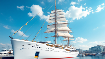 Immagine di una nave con vele verdi per la sostenibilità