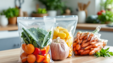 Cibo conservato sottovuoto in sacchetti trasparenti