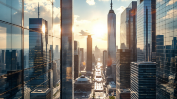 Panorama di Dubai con simboli di criptovalute