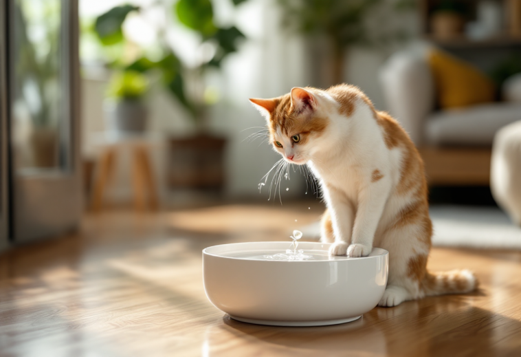 Fontanella per gatti in un ambiente domestico